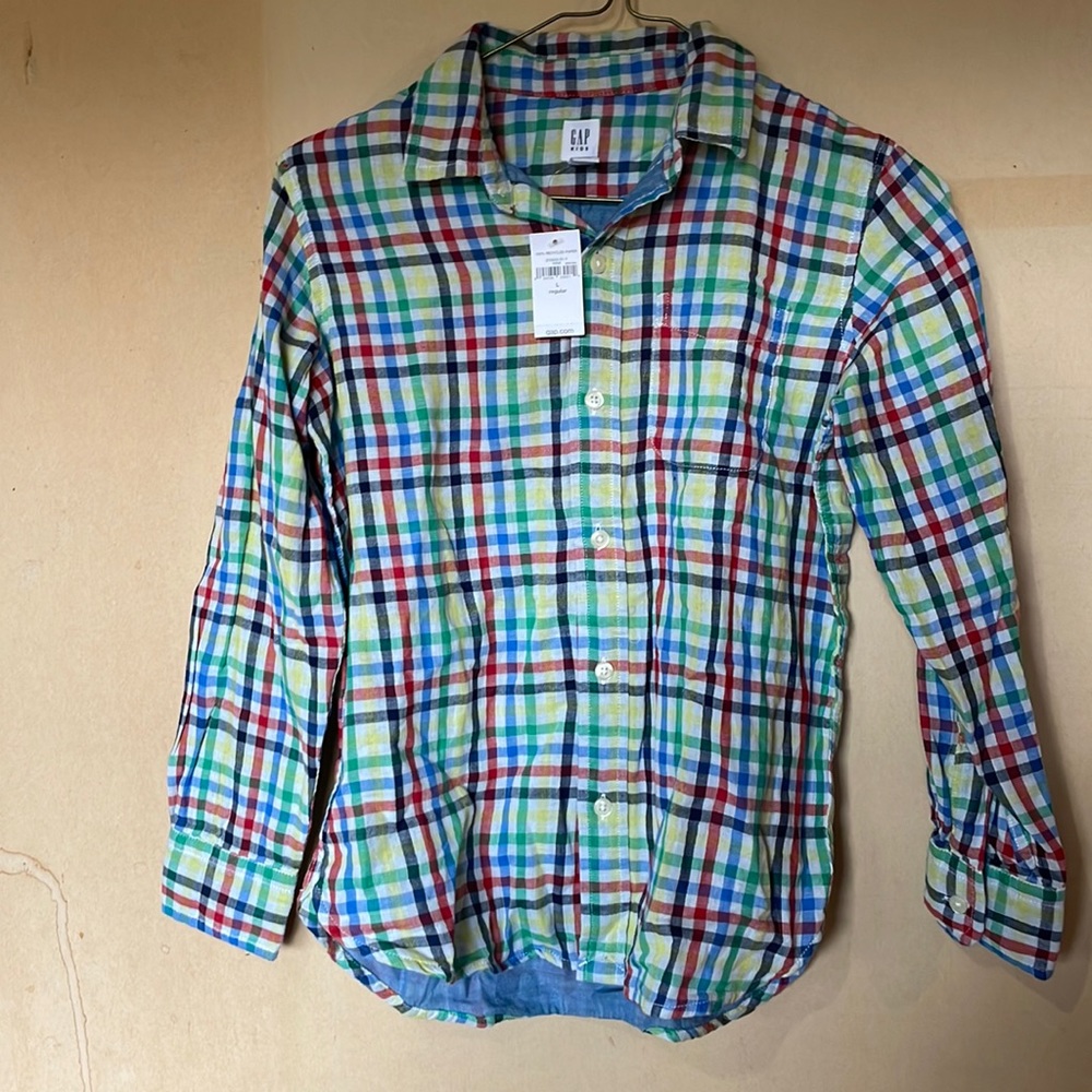 NWT Gap Kids Gingham 🔴🔵🟢🟡  L/S Button Down Shirt Size L (10)